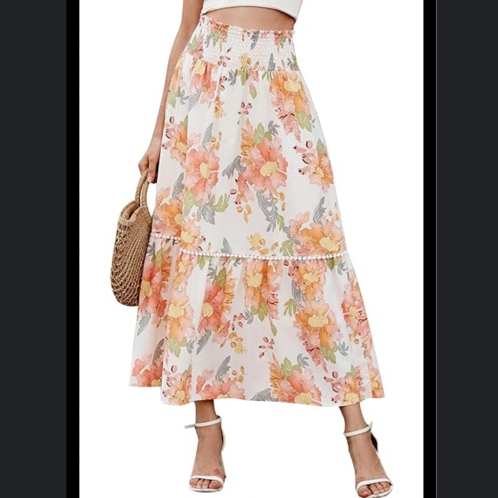 Floral Maxi Midi Skirt‎ Floral Size Medium Tiered Boho Festival Cottage